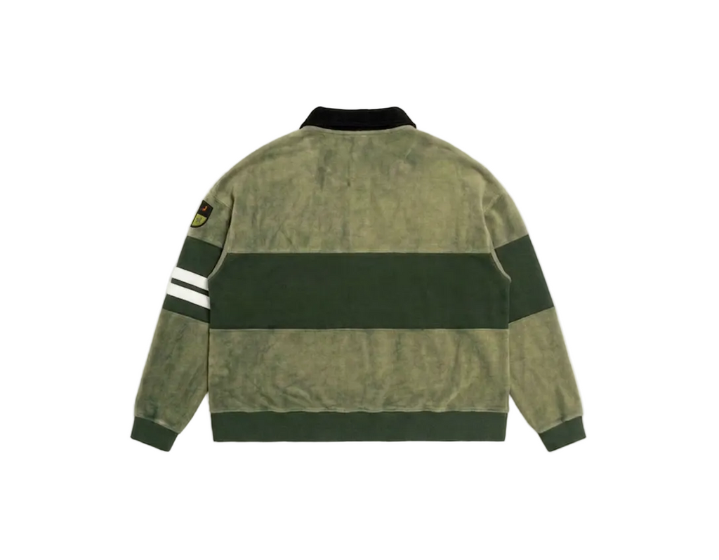 Green jacket with a striped sleeve on a white background